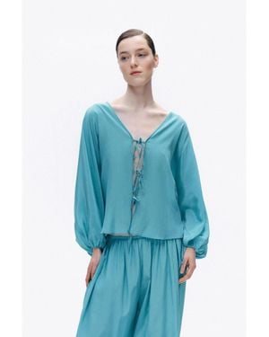 Nocturne Beaded Embroidered Shirt - Blue