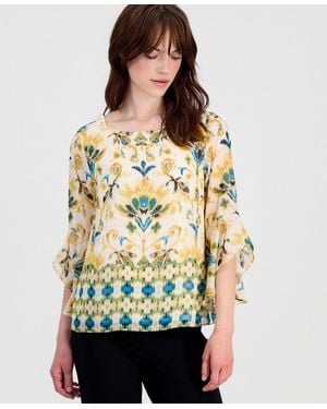 Kasper Petite Ruffle-sleeve Boat Neck Polyester Blouse - Natural