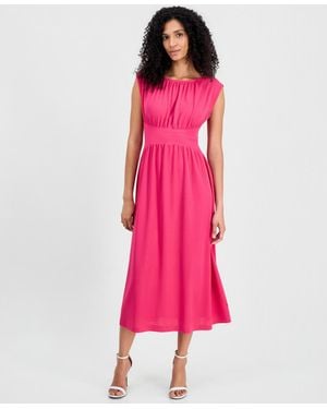 Anne Klein Boat-neck Shirred Midi Dress - Pink