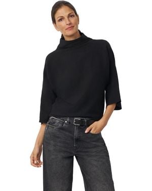 Cable & Gauge Mock Neck Rib-knit Dolman Sweater - Black