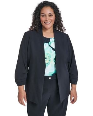 Calvin Klein Plus Size Collarless Open Front Jacket - Blue