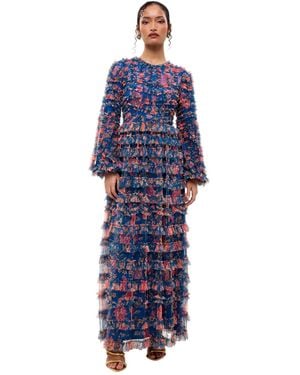 MARYISA Modest Floral Ruffle Maxi Dress - Blue