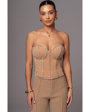 JLUXLABEL Illusions Rhinestone Corset - Brown