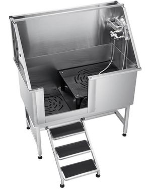 Rui 50 In Stainless Steel Dog Washing Station With Stairs And Filter Board - Gray