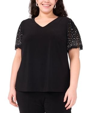 Msk Plus Size V-neck Combo Short-sleeve Evening Top - Black