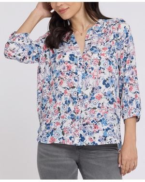 NYDJ Pintuck Split Neck Top - Blue