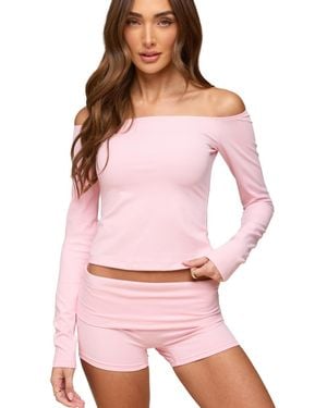 Edikted Tezia Off Shoulder Long Sleeve Top - Pink