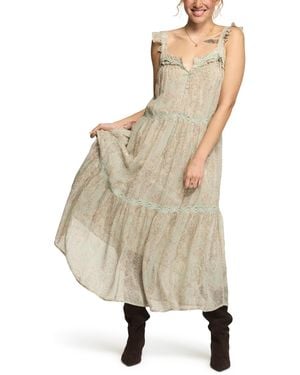 Lucky Brand Tiered Henley Maxi Boho Paisley-print Dress - Natural