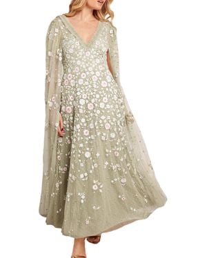 Needle & Thread Ethereal Blooms Cape Sleeve Ankle Gown - Natural
