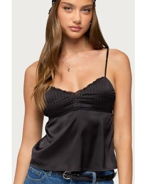 Edikted Blanca Satin Lace Trim Tank Top - Black