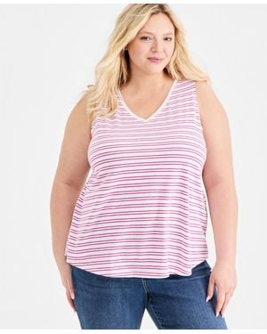 Style & Co. Plus Size Striped V-neck Tank Top - Purple