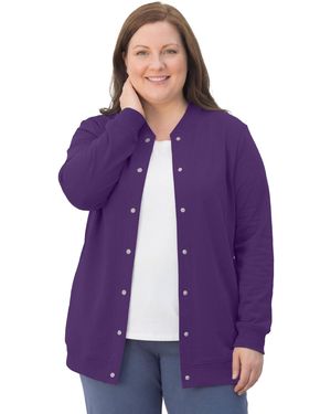Woman Within Plus Size Within Fleece Baseball Jacket - Purple
