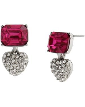 Steve Madden Faux Stone Heart Charm Drop Earrings - Red