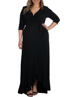 Kiyonna Plus Size Maritime Ruffle Maxi Dress - Black