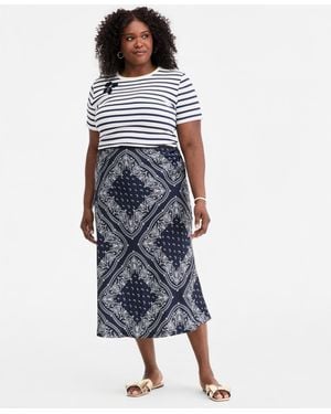 On 34th Plus Printed Midi Slip Skirt - Blue