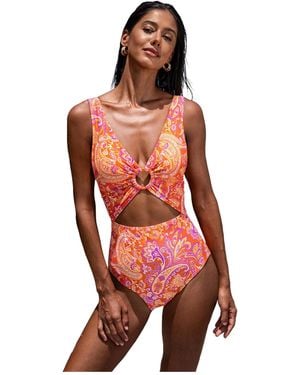 CUPSHE V Neck Ring Cutout One Piece Swimsuit - Orange