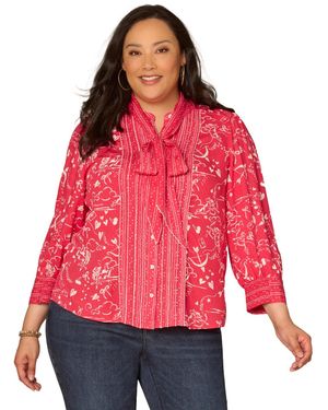 Democracy Plus Size 3/4-length Sleeve Button-down Top - Red