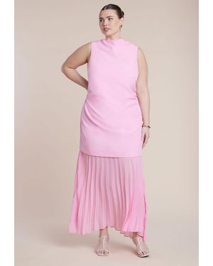 Eloquii Combo Fabric Pleated Dress - Pink