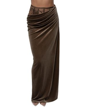 JLUXLABEL Velvet And Lace Maxi Skirt - Brown