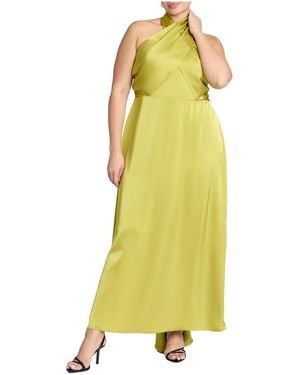 Eloquii Plus Size Halter Neck Satin Maxi Dress - Yellow