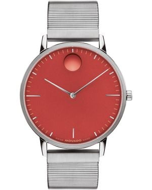 Movado Face Swiss Quartz Stainless Steel Watch 41mm - Red