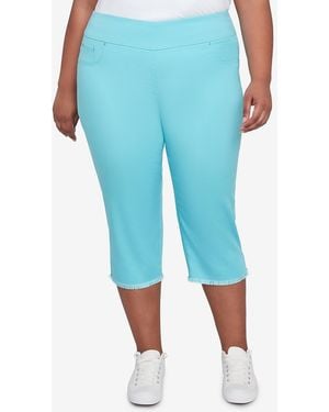 Ruby Rd. Plus Size Oasis Pull On Fringe Denim Pants - Blue