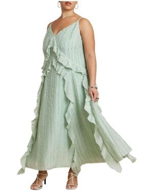 Eloquii Textured Ruffle Cami Dress - Green