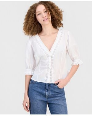 And Now This Ruffled-neck Short-sleeve Blouse - White