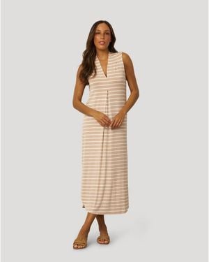 Cable & Gauge Invert Pleat Stripe Maxi Dress - White