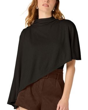 Astr Mock Neck Asymmetrical Knit Cape Top - Black