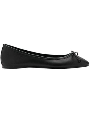 Mango Bow Round-toe Leather Ballet Flats - Black
