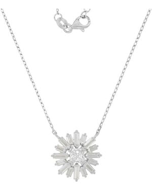 Macy's Rhodium Over Sterling Baguette And Princess Cut Cubic Zirconia Sunshine Necklace - White