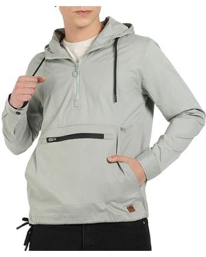 Campus Sutra Half-zip Utility Jacket With Contrast Drawstring - Gray