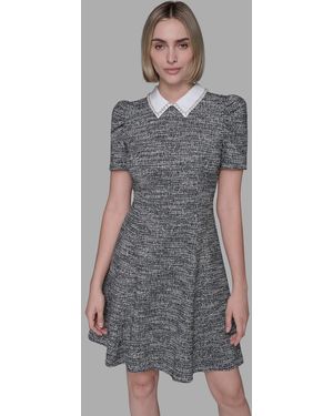 Karl Lagerfeld Collared Tweed A-line Dress - Gray