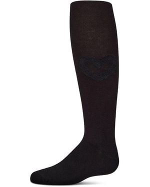 Memoi Big Girls Ribbed Cotton Rich Terry Heart Trimmed Sweater Tights - Black