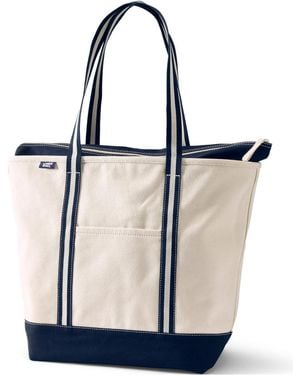 Lands' End Large 5 Pocket Zip Top Long Handle Canvas Tote Bag - White