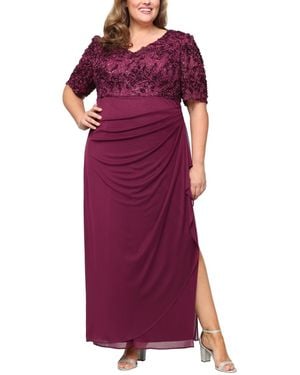 Alex Evenings Plus Size Soutache Embellished Short-sleeve Gown - Purple