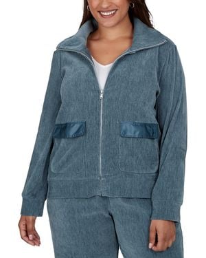 Ruby Rd. Plus Size Velveteen Corduroy Long-sleeve Collared Jacket - Blue