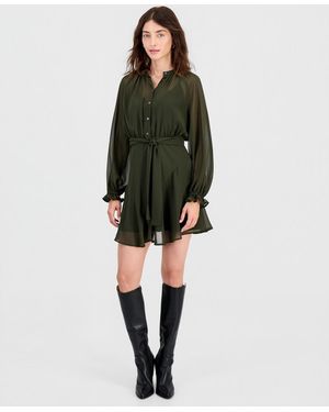 Marella Long-sleeve Mini Shirt Dress - Green