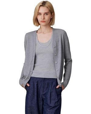 Jennie Liu 100% Merino Wool Light Weight Cardigan | Ultra Soft Fine Gauge Sweaters Machine Washable - Blue