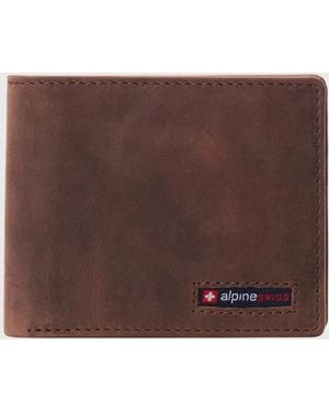 Alpine Swiss Genuine Leather Rfid Safe Bifold Wallet Passcase 2 Id Windows - Brown