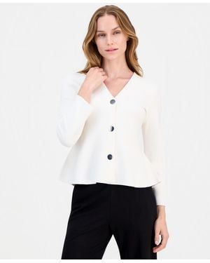 Anne Klein V-neck Peplum Cardigan - White