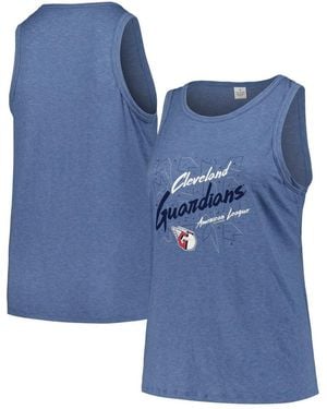 Soft As A Grape Cleveland Guardians Plus Size Curvy High Neck Tri-blend Tank Top - Blue