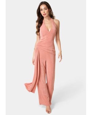 Bebe Slinky Drop Waist Halter Jumpsuit - Multicolor