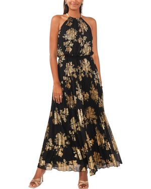 Msk Metallic-print Pleated Blouson Gown - Black
