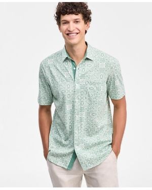 Club Room Medal Print Short-sleeve Button-up Knit Shirt - Green