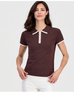 Tahari Polo-collar Short-sleeve Top - Brown
