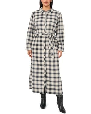 Vince Camuto Plus Size Plaid Midi Loose-fit Shirt Dress - White