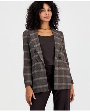 BarIII Plaid Double-breasted Blazer - Black