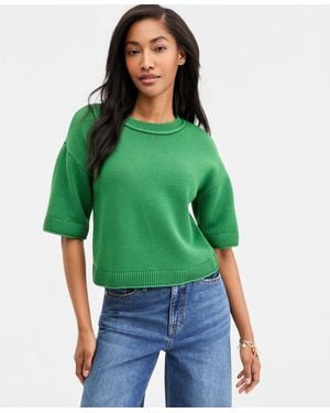 On 34th Cotton Short-sleeve Relaxed Crew Sweater - Green